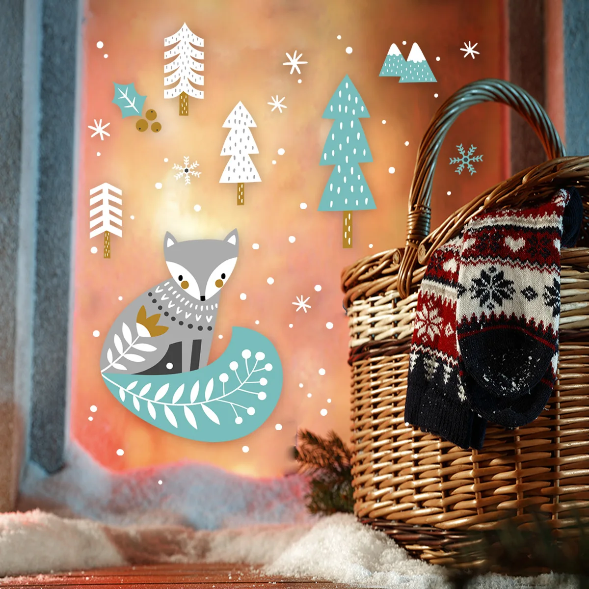 Новый рождественский Лисий лес Снежинка Электростатическая стеклянная паста