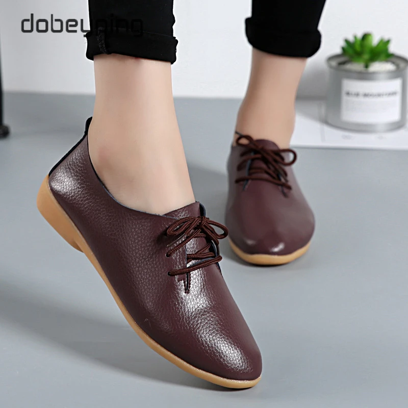 2022 Spring Autumn Women's Shoes Genuine Leather Female Shoe Lace-Up Ladies Flats Pointed Toe Woman Casual Oxfords Size 35-44