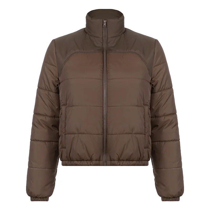 Snow Jacket Women Kurtka Zimowa Damska Chamarra Mujer Brown Zipper Lapel Loose Cotton Coat Women's Autumn and Winter New Tops