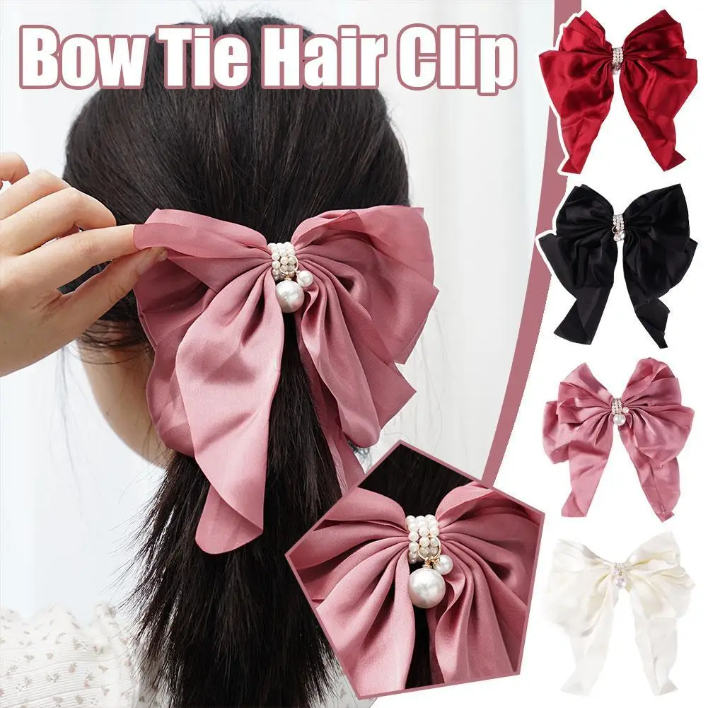 

Elegant Bow Ribbon Hair Clip Fashion Simple Solid Satin Clip Retro Headband For Birthday Party Princess Dress Up Hair Accessorie