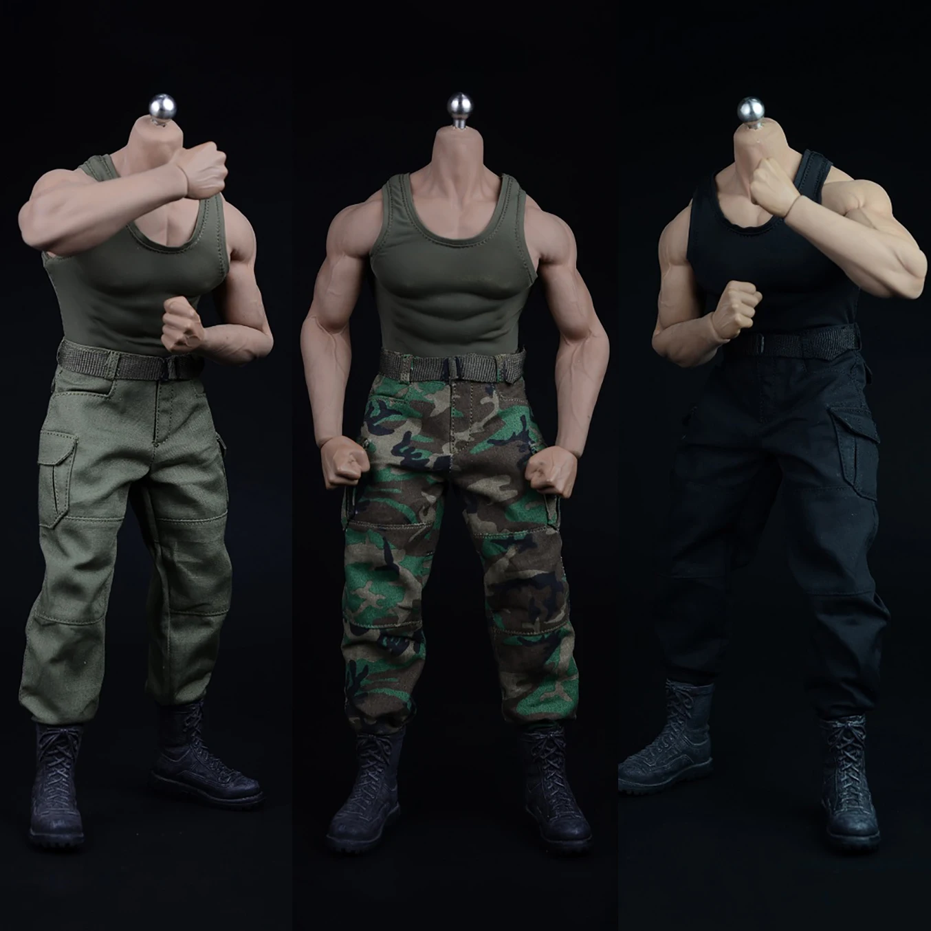 

1/6 Male Handsome Uniform Green Combat Suit Camouflage Pants Black Vest Belt For 12'' AT027 M34 M35 Soldier Figure Body Dolls