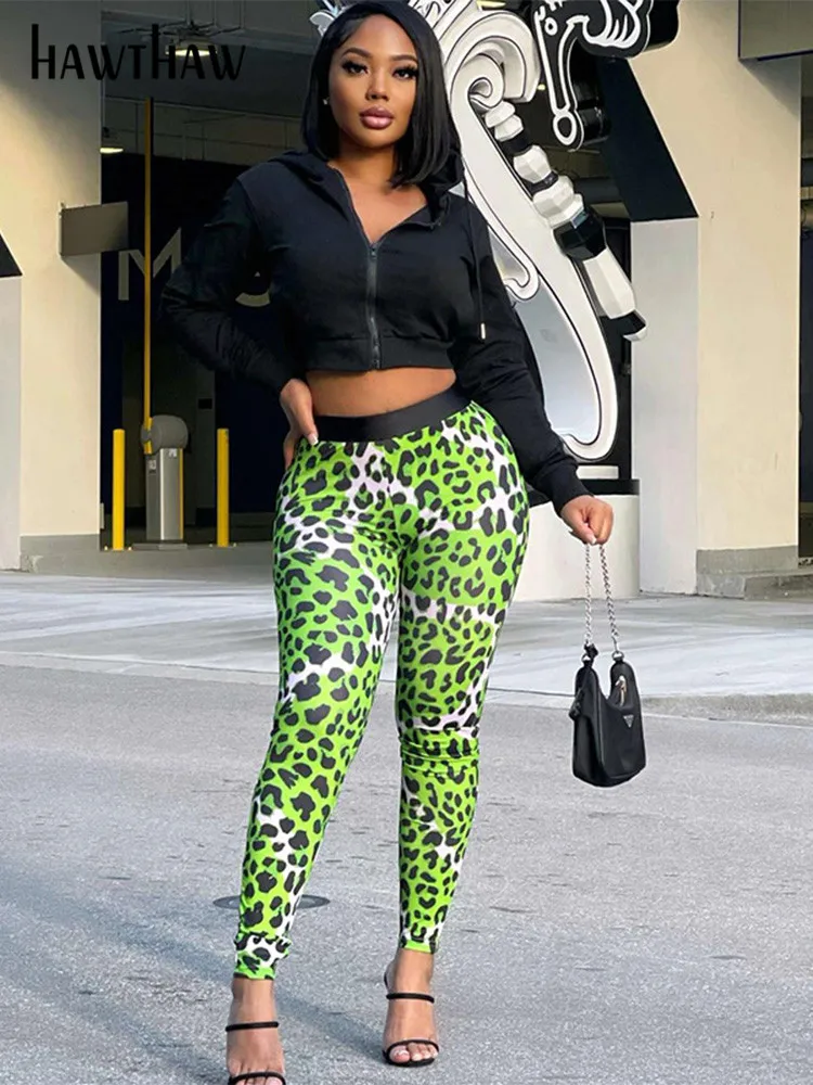 

Hawthaw Women Fashion Leopard Printed Skinny Pencil Long Pants Bottoms Leggings Streetwear Dropshipping 2022 Summer Clothes