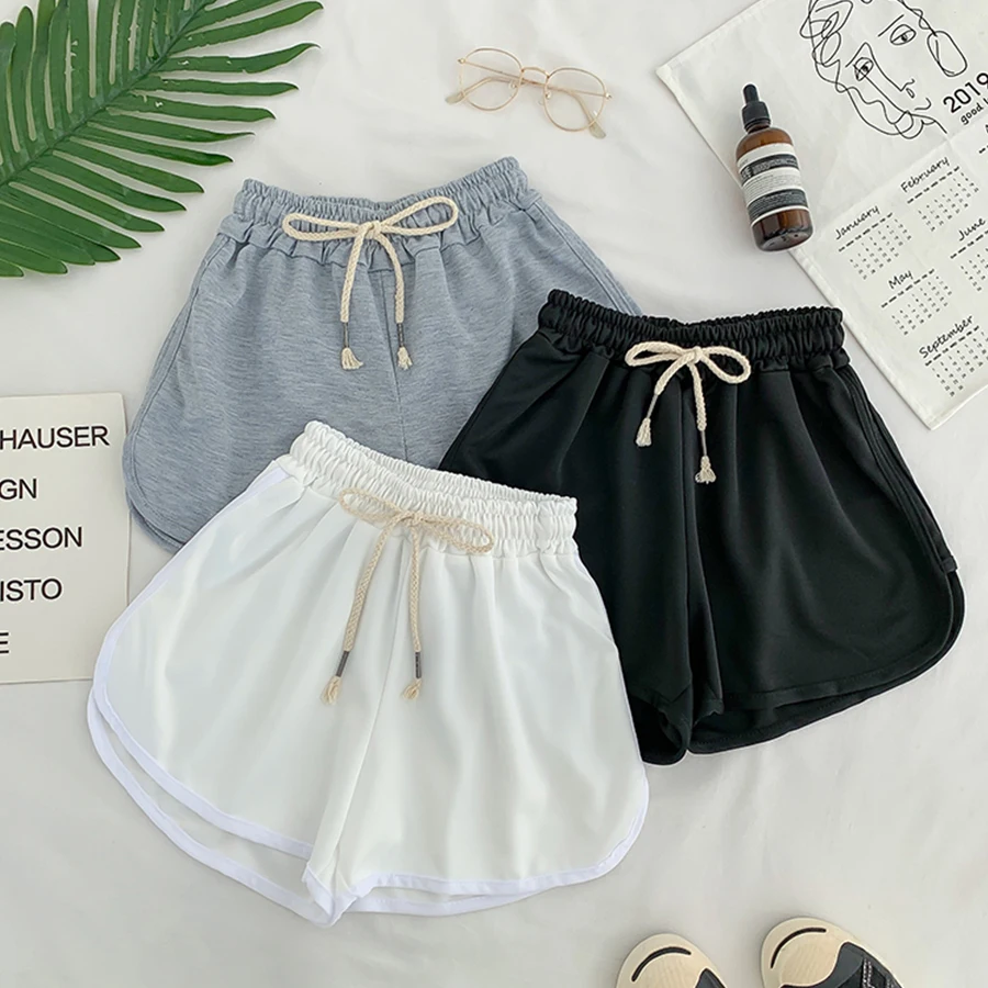 Lace Up Casual Summer Shorts Women Simple Elastic Slim Straight Ladies Fashion Beach High Waist White Short Femme Ropa Mujer