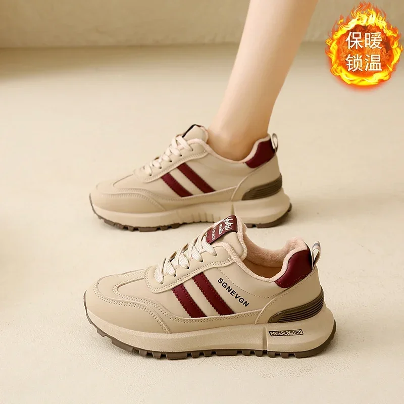 Модные женские массивные кроссовки на тонкой меховой подкладке зимняя обувь