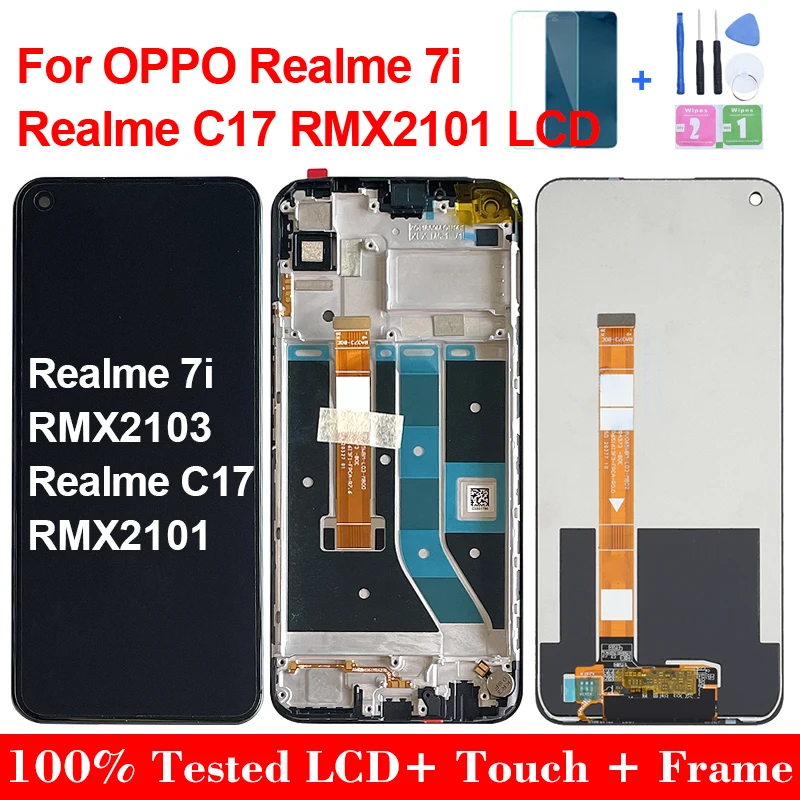

6.5" Original For OPPO Realme 7i RMX2103 LCD Realme C17 RMX2101 Display Touch Screen Digitizer Assembly Replacement With Frame