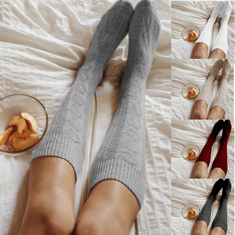

Everkaki women's autumn and winter twist striped solid color pile socks