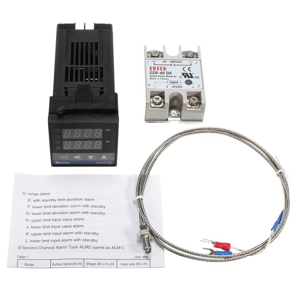 

Цифровой ЖК-регулятор температуры PID REX-C100 + Термопара K + SSR макс. 40 А