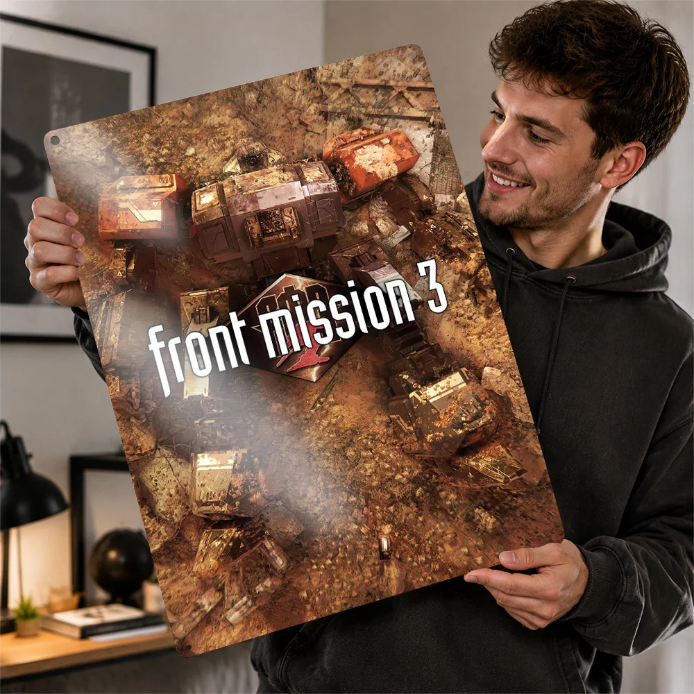 Фото Металлическая винтажная табличка Front Mission 3 с 3D-текстурой и принтом, на заказ, для декора стен, украшения комнаты, декоративный элемент №1