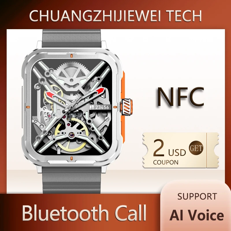 

Смарт-часы CZJW для мужчин и женщин, Смарт-часы с поддержкой NFC и голосовым управлением, Экран 1,9 дюйма, водонепроницаемый цифровой браслет с по...