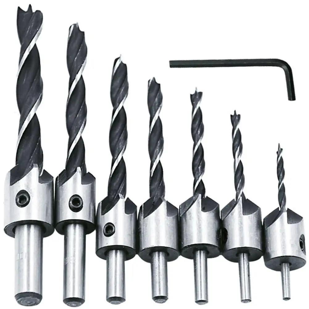 

7pcs 3mm-6mm HSS Countersink Drill Bit Set Reamer Woodworking Chamfer Drill Counterbore Pliot Hole Cutter Screw Hole Drill