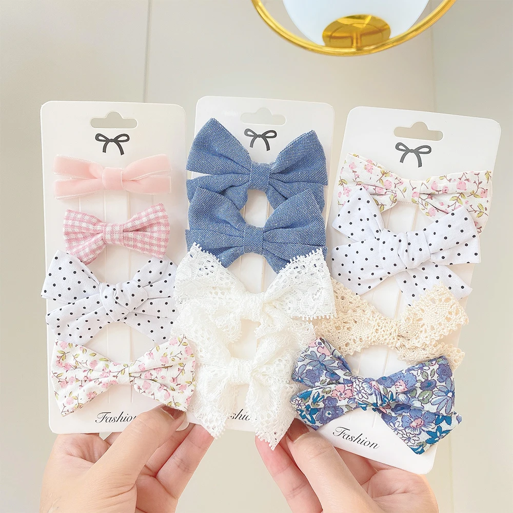 

4Pcs/Set Floral Hair Clip Set Girl Cute Bow Flower Lace Trimming Headwear Cartoon Hair Clips Hairpin Headdress Hair Accessories