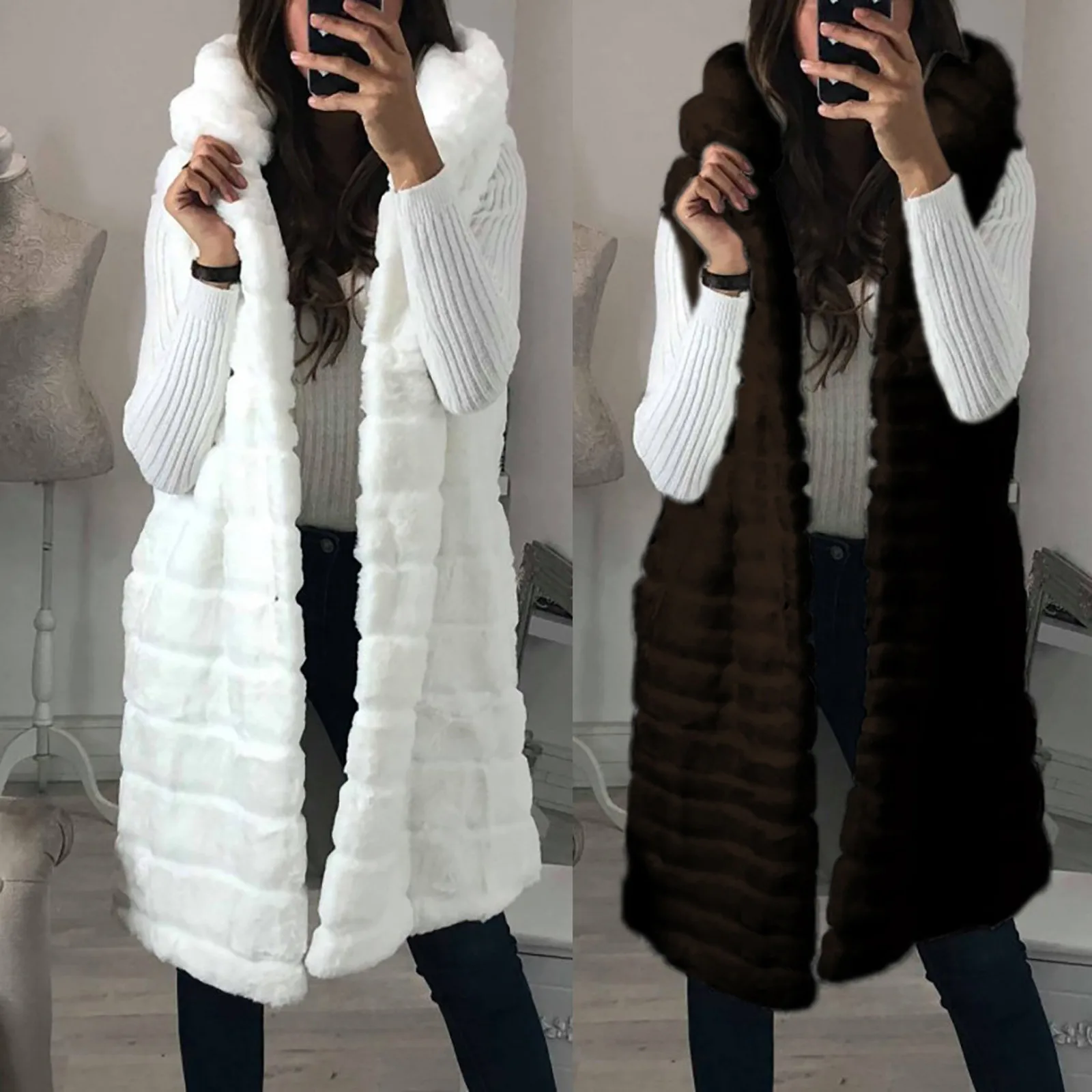 

Faux Fur Coat Womens Faux Fur Hooded Vest 2022 Autumn Winter Warm Outerwear New Sleeveless Waistcoat Casual Coat For Women
