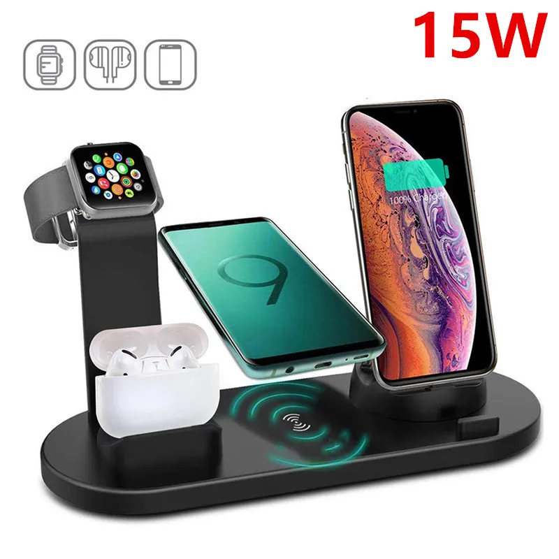 

6 in 1 Fast Wireless Charger 15W For iPhone 12 11 X XR Watch Qi Wireless Chargers for Samsung Galaxy Xiaomi Huawei Fast Charging