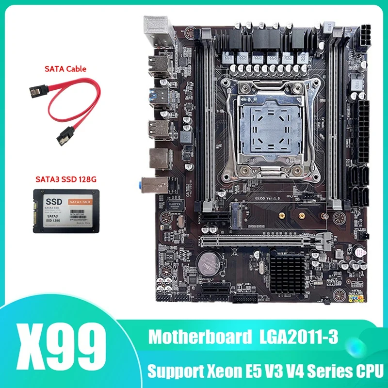 

X99 Motherboard LGA2011-3 Computer Motherboard Support Xeon E5 V3 V4 Series CPU With SATA3 SSD 128G+SATA Cable