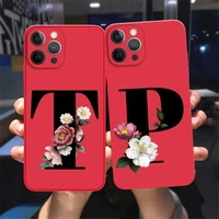 fashion initial letter a z silicon phone case for iphone 12 13 promax 12 13 mini retro black flower chinese red back cover
