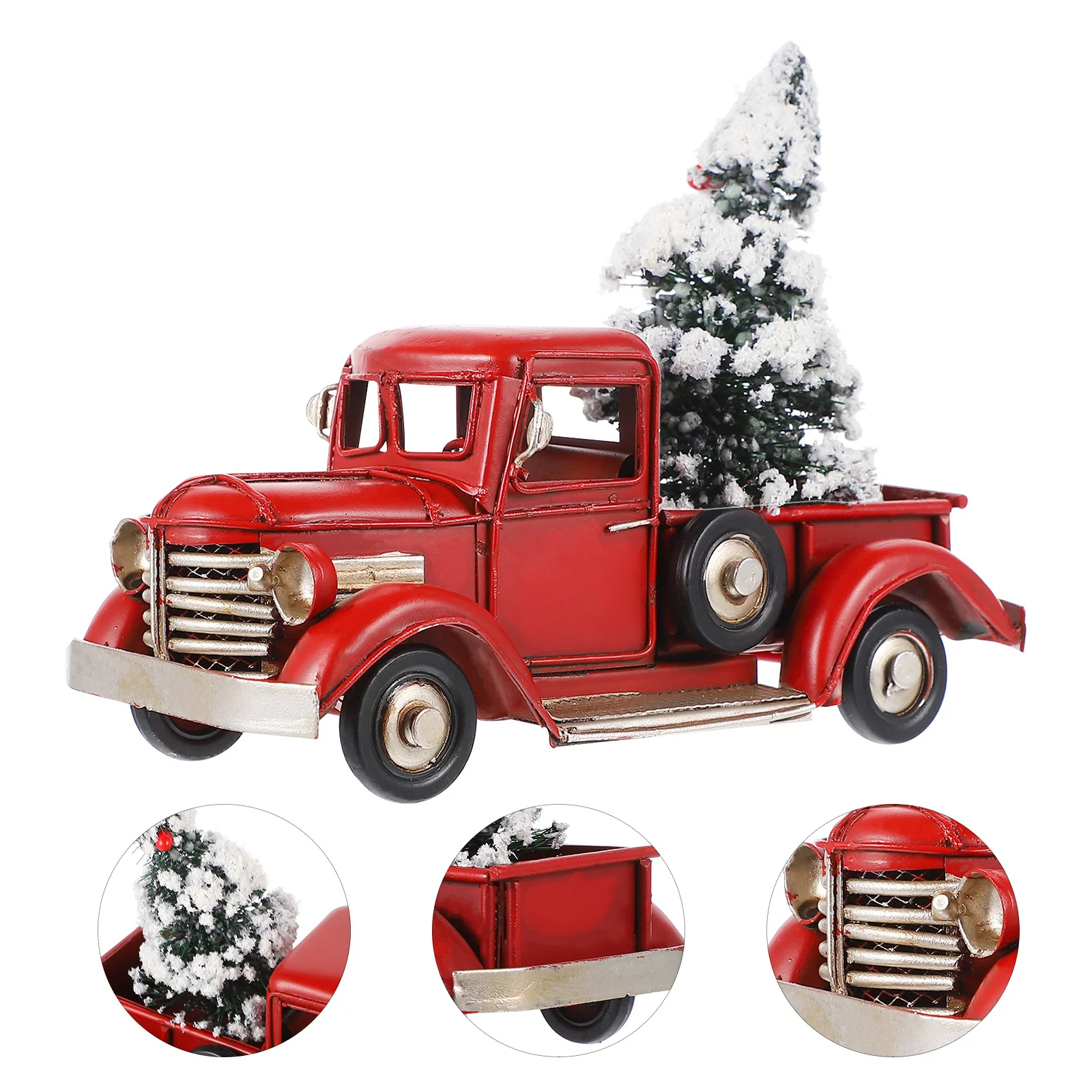 

Christmas Truck Red Table Pickup Xmas Decoration Decor Vintage Model Ornaments Decorations Favor Party Snowy Car Gift Novel