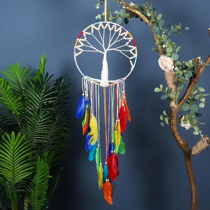 Ловец снов для спальни взрослых красочный тканая круглая сетка девочек декор