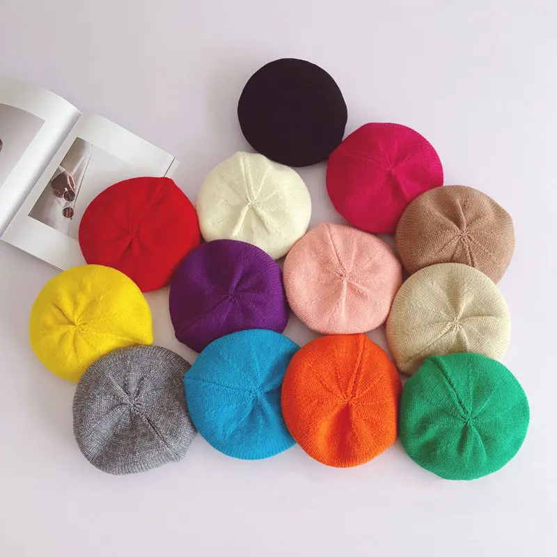 

2022 New Fashion Knit Beret Candy Colors Children Baby Hats 1-6 Years Old Kids Cap Autumn Winter Styling Accessories Pumpkin Hat