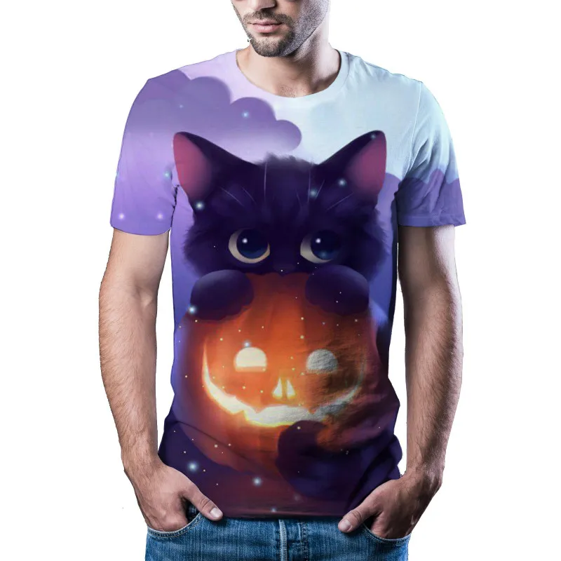 

New 3D Printing Round Neck T-shirt Female Animal Cat Short-Sleeved Summer Pullover Retro Style Fashion Casual Camisetas De Mujer