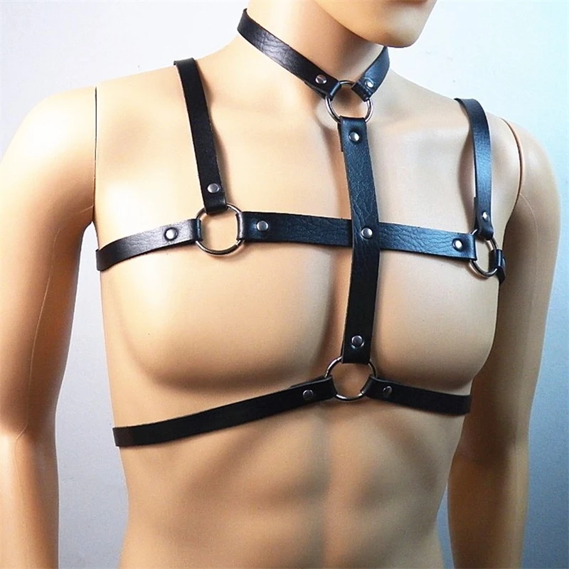 

AIIOU Sexy Men Hollow Out Undershirt Black Bondage Harajuku Gothic Trendy Punk Strap Gay Belt Erotic Fetish Costume Male Fitness
