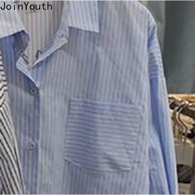 Блузка женская оверсайз с длинным рукавом модная повседневная рубашка в полоску