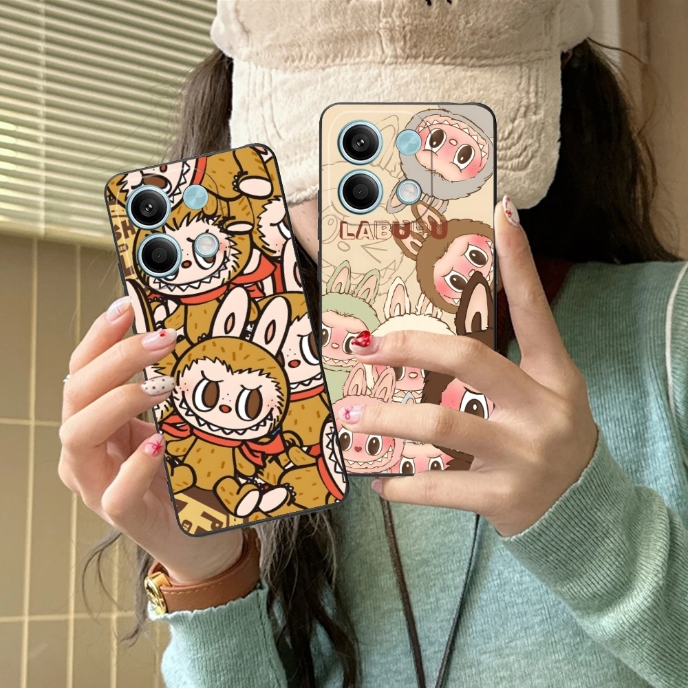 Милый чехол Labubu для мобильного телефона Xiaomi Redmi Note 13 12 11 10 9 8 7 6 S A Pro Lite Plus 5G черный