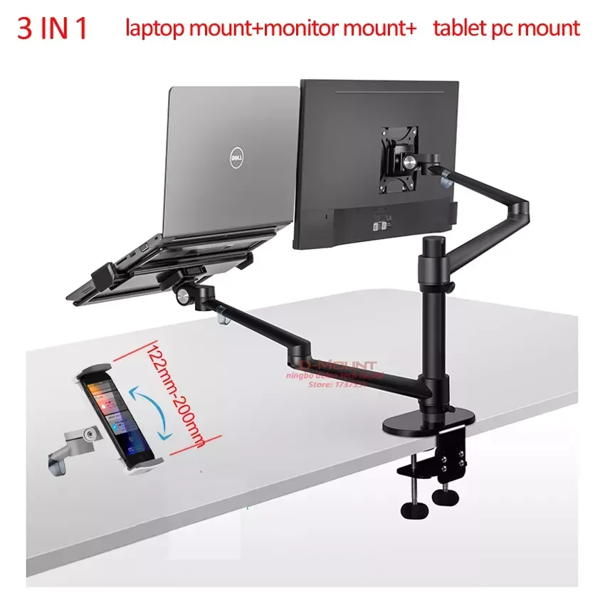 

NEW2023 Aluminum 3 in 1 Height Adjustable Desktop Dual Arm 17-32 inch Monitor Holder+10-17 inch Laptop Stand +14 inch Tablet Mou