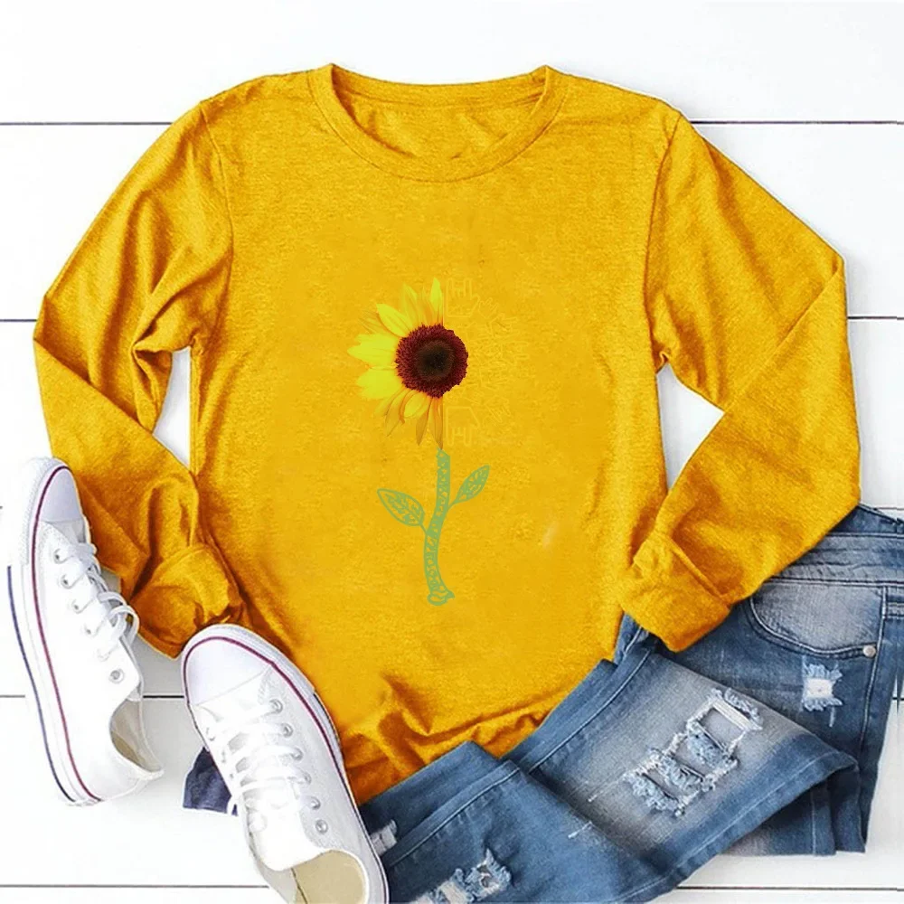 2020 женская свободная футболка с круглым вырезом и длинными рукавами принтом