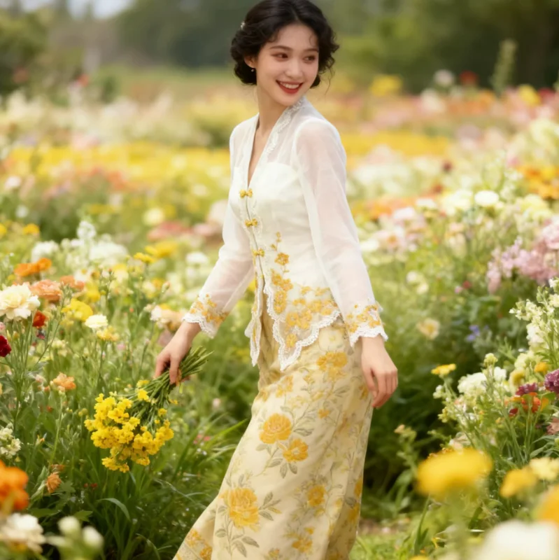 Фото Комплект одежды Little Nyonya с вышивкой и кружевом для женщин, корректирующий фигуру, для ежегодных встреч №4