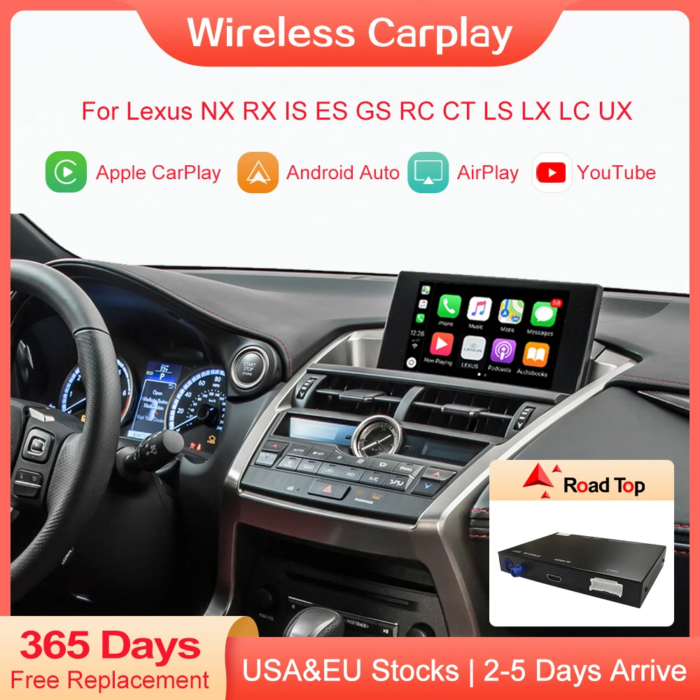 

Wireless Apple CarPlay Android Auto Decoder for Lexus NX RX IS ES GS RC CT LS LX LC UX GX 2014-2019, with MirrorLink Function