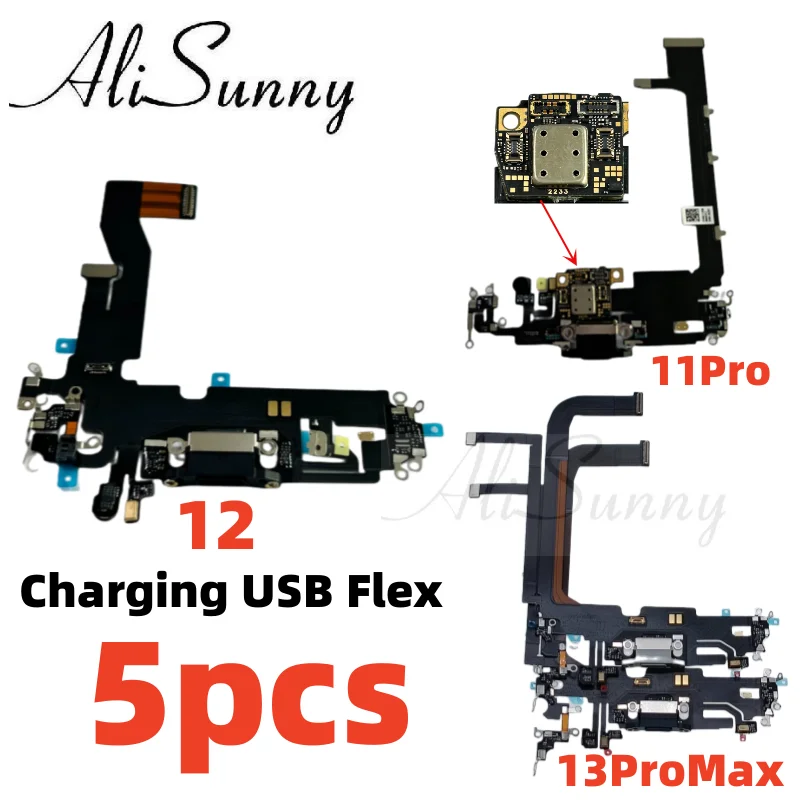 

AliSunny 5pcs Charging USB Dock Flex Cable For iPhone 11 12 13 Pro Max Charger Connector Port Repair Part