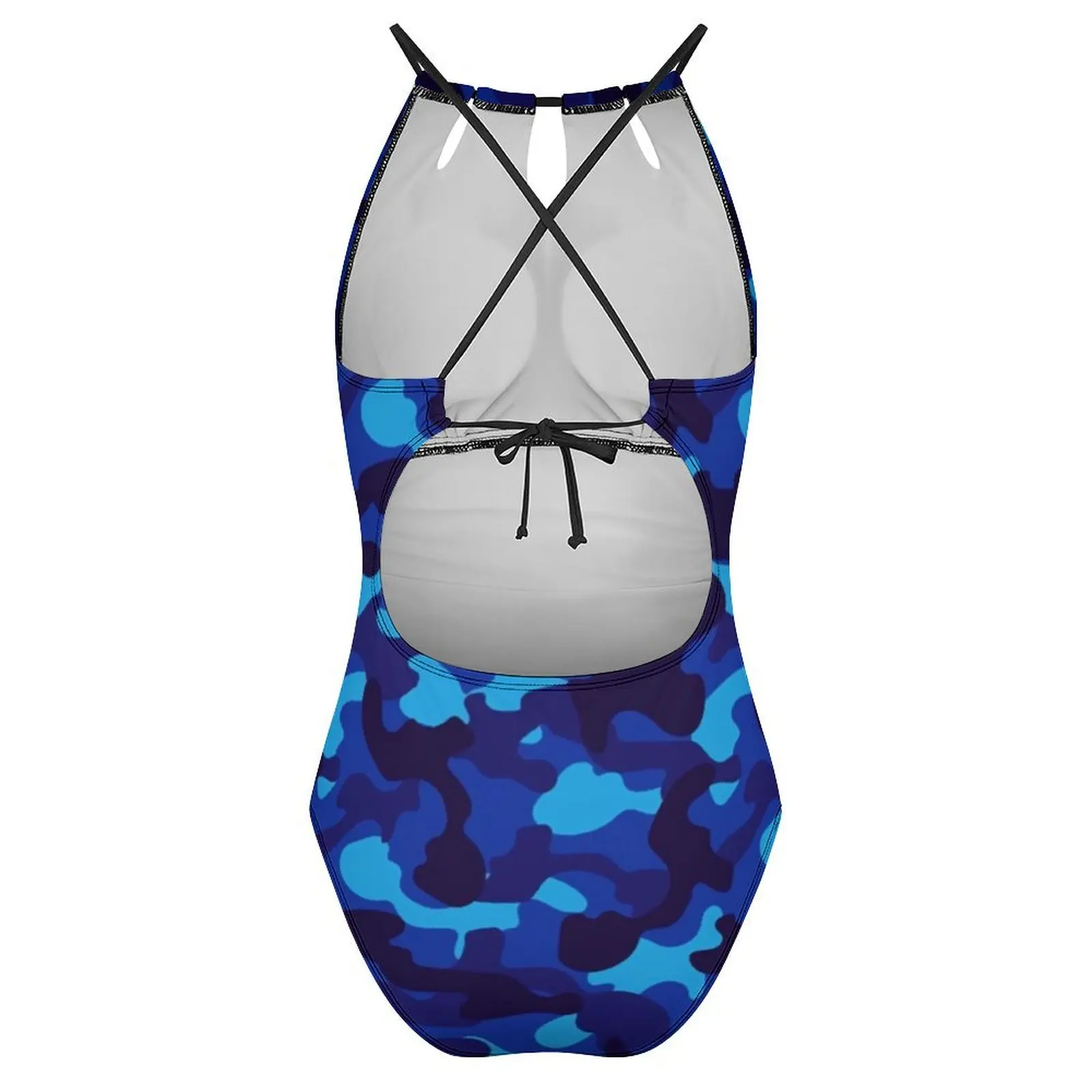 Синий камуфляжный купальник с принтом армейский эффектом пуш-ап цельный