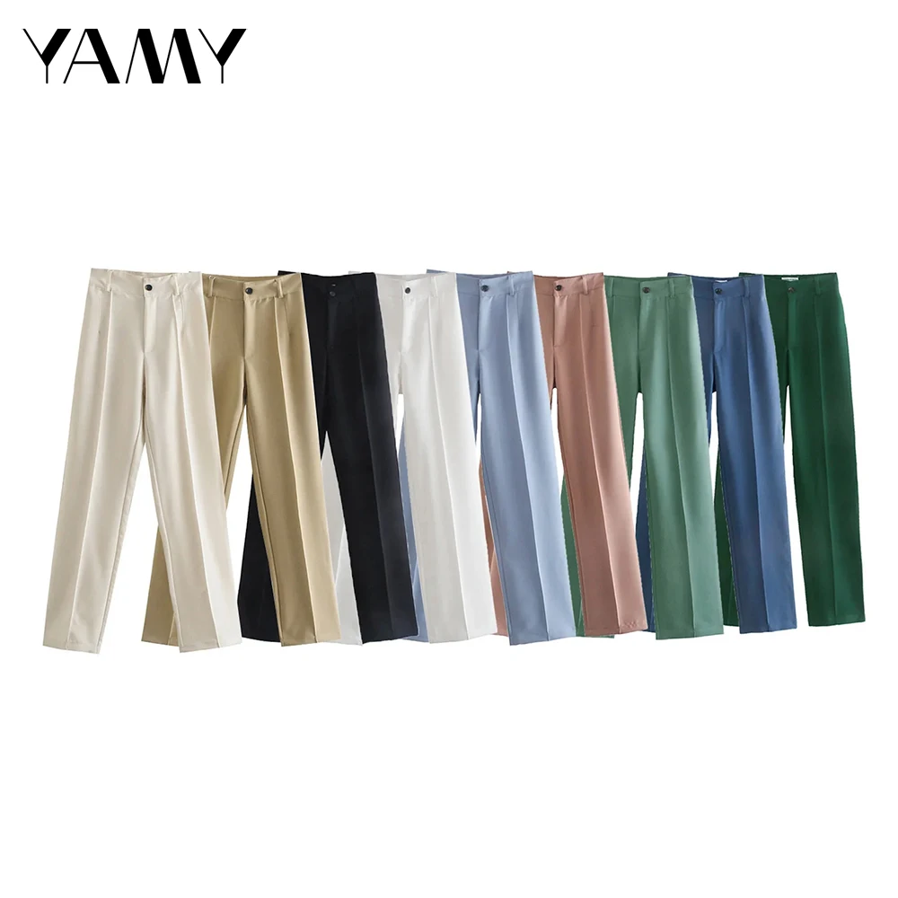 

New Zora Woman 2021 Traf Trousers Pants 9 Colors Office Lady Suit Pants High Waisted Casual Pantalones De Mujer Korean Capris