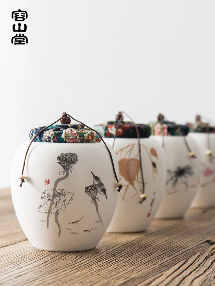 Stoneware Tea Tins Ceramic Black Tea Pu'er Tea Small Sealed Jar Cork Packing Box Tea Utensils