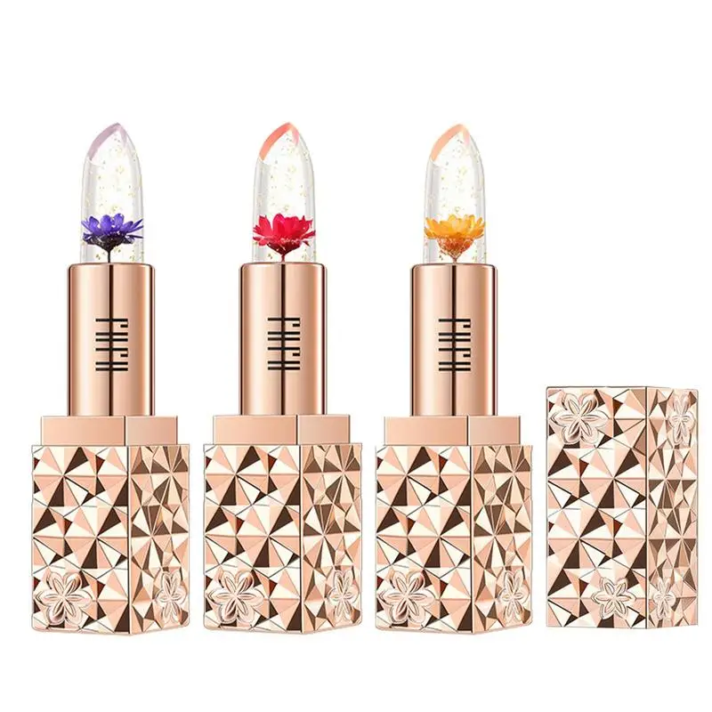 

Crystal Jelly Lip Balm Lipstick Flower Gloss Transparent Long Lasting Moisturizer Temperature Color Changing Lip Balm Makeup