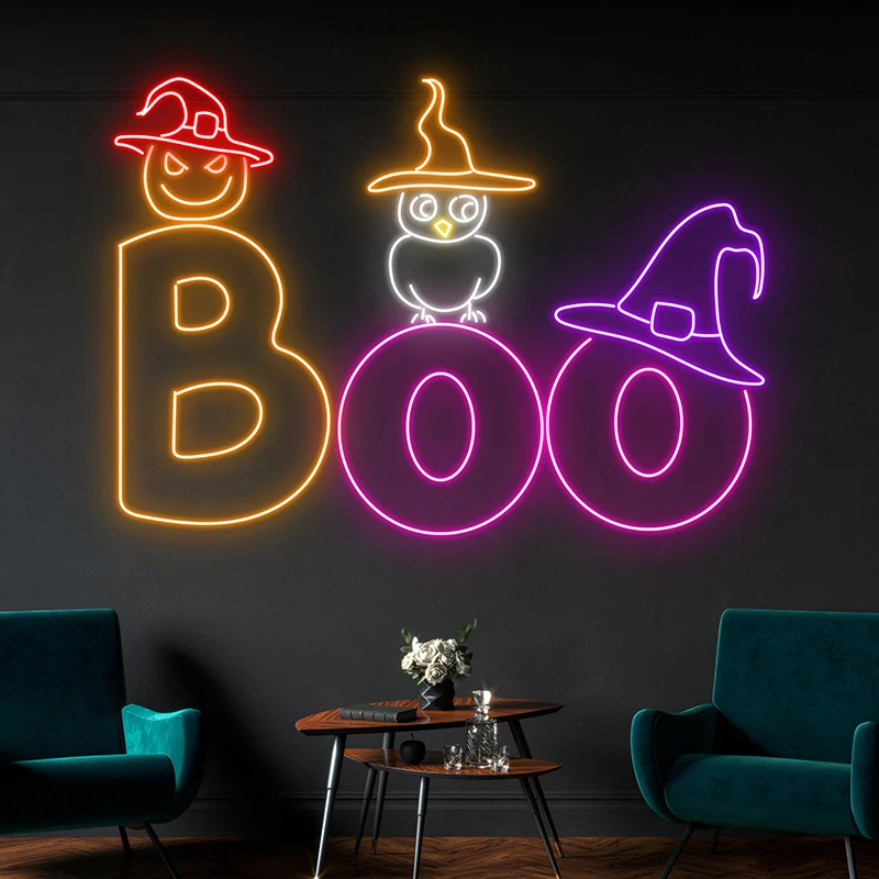 

Boo LED Neon Sign Ghost Bat Halloween Party Decor Neon Light Living Room Garden Wall Decoration Neon Signs Personalized Gifts