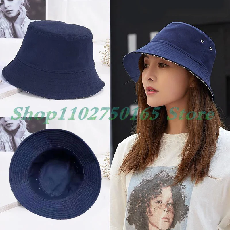 

Fashion Bucket Hat Summer 583238 Reversible Trend Design Navy Bule Fisherman Hat Cotton Panama Beach Sun Hat Hats for Women Men