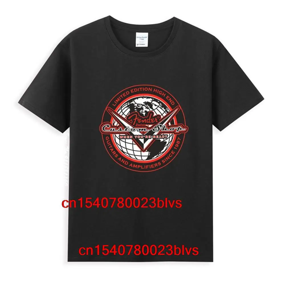 

Fender Guitar World Logo Classic Black T-Shirt Newest Summer Men's Short Sleeve Popular Tees Shirt Tops Novel Unisex