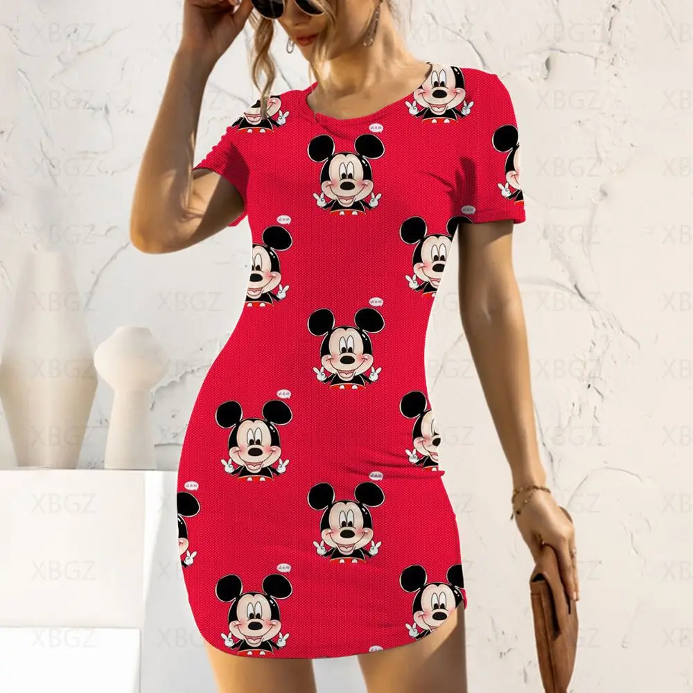 

Women's Dress Spring 2022 Mickey Party Dresses Summer Woman Tight Minnie Mouse Fashion Slim Fit Cartoon Disney Print Sexy Top