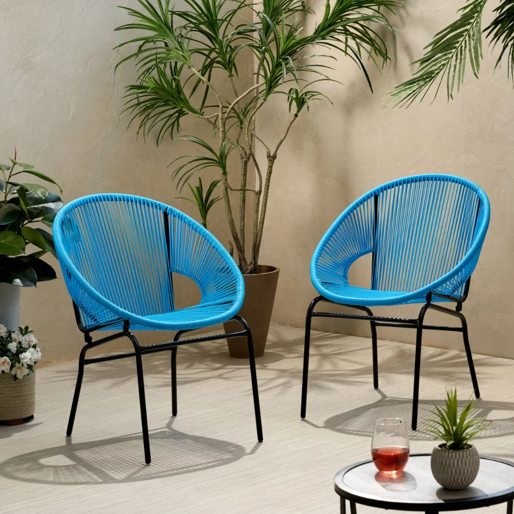 

Hayk Outdoor Modern Faux Rattan Club Chair, Set of 2, Blue and Black