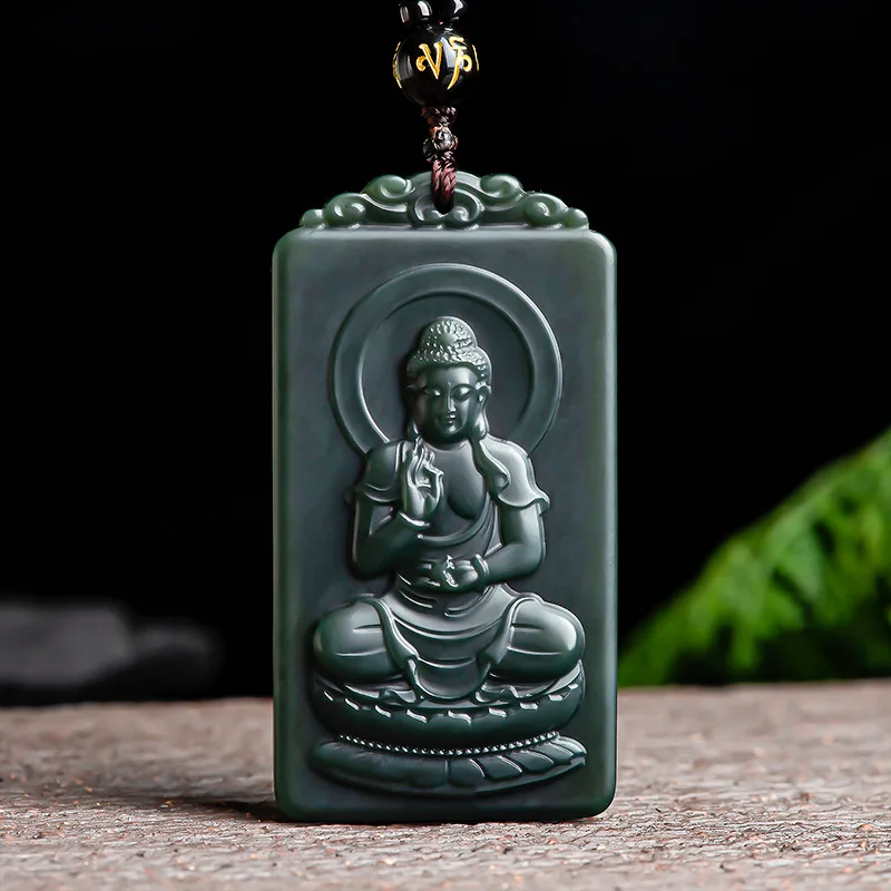 

Pendentif Hetian en Jade Moyu Tathagata, Amitabha, pour hommes et femmes, pour assurer la sécurité