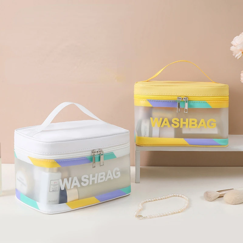 

New Pu Women Travel Storage Bag Cosmetic Bag Makeup Bag Travel Organizer Bags Waterproof Washbag Transparent Cosmetic Cases