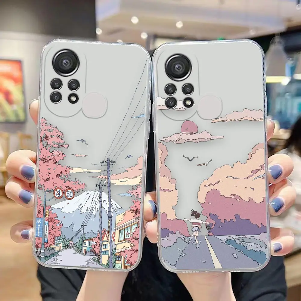 

Clear Case For TECNO CAMON 18 HOT 10S 11S NFC 8 9 10 11 12 PLAY POVA2 SMART 6 7 GO PRO 2020Case Japan Anime Hand Painted Scenery