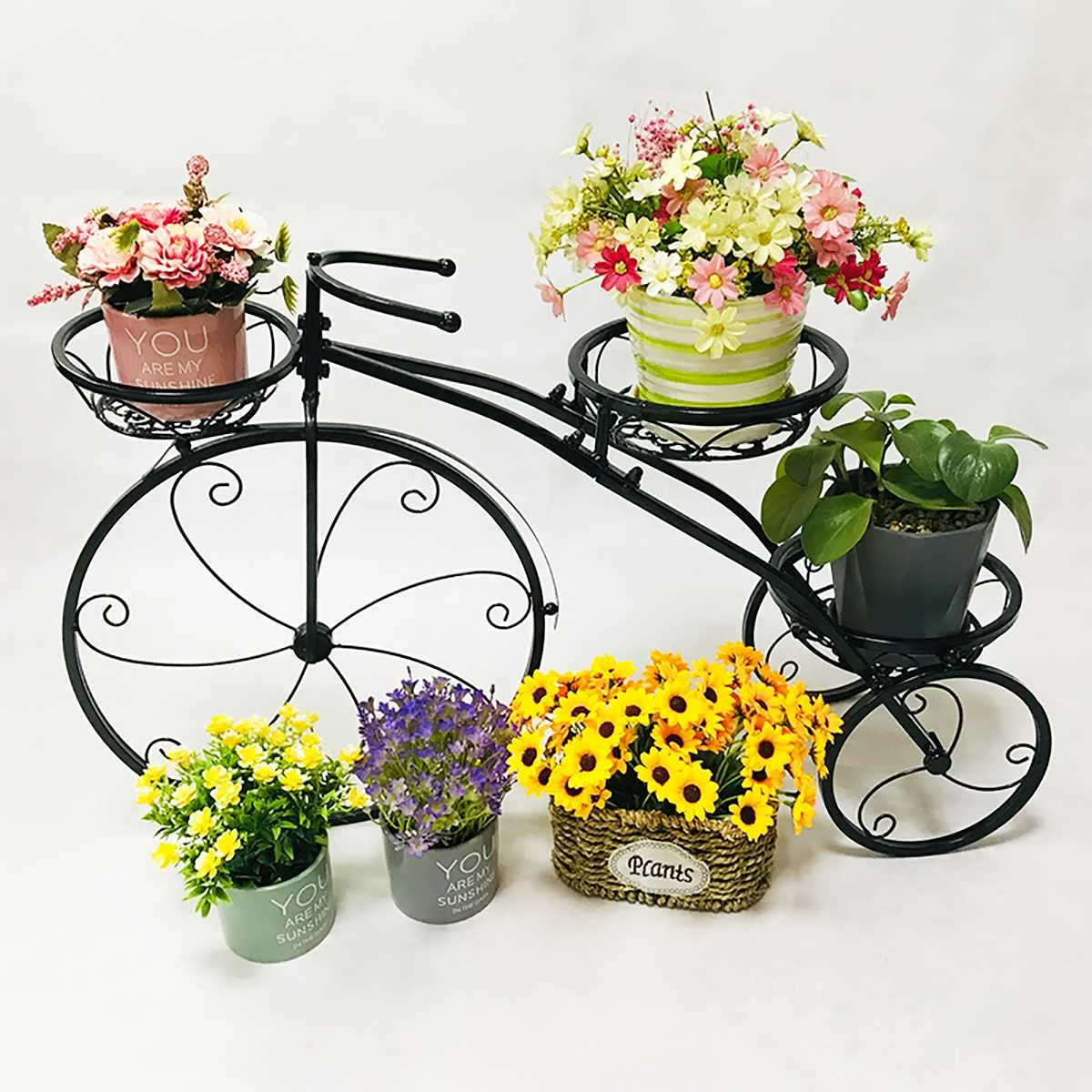 

3 Tier Tricycle Plant Stand Flower Shelves Bicycle Iron Stand Planters Pot Cart Holder Patio Stand Holder Outdoor Display Rack