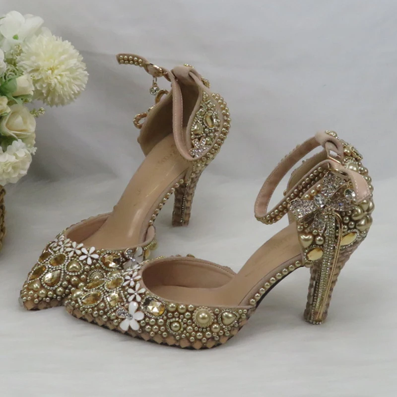 Womens Wedding Shoes Fashion Sandals Woman Thin Heel Tassel Crystal Party Dress Shoes Woman High Pumps Ivory Pearl