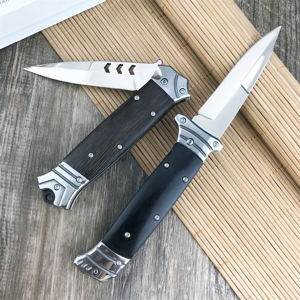 

AU/TO Folding Knife 440C Blade Wood Handle Outdoor Wilderness Survival Combat Hunting Sharp Cutting EDC Tool With Clip