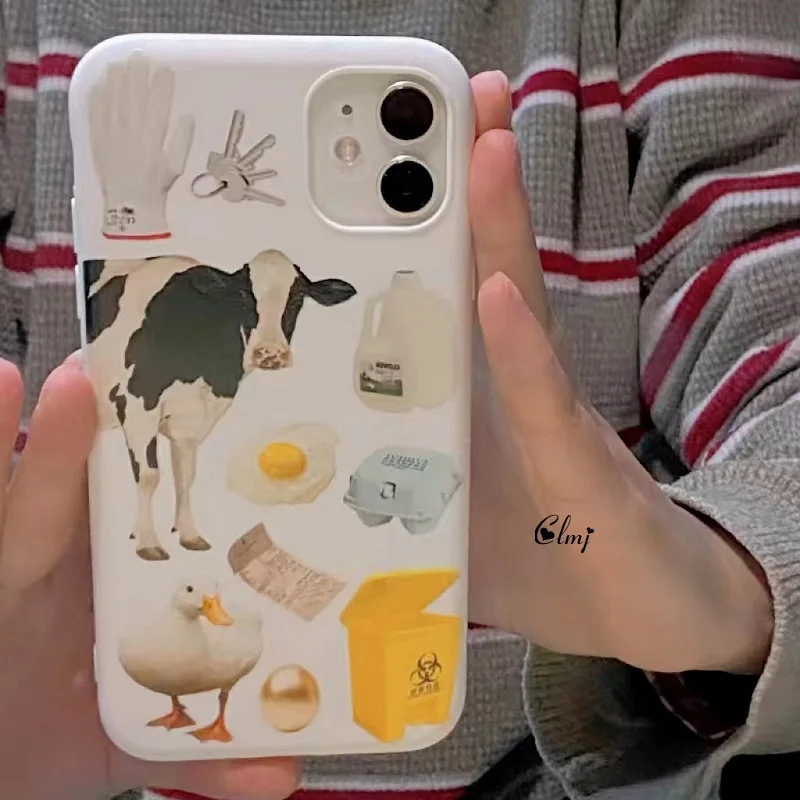Чехол для телефона Clmj Vintage Simple Cow для iPhone 12 13 11 Pro Max X XR 7 8 Plus Duck Egg Vase Animal White Silicone Soft Cover INS.