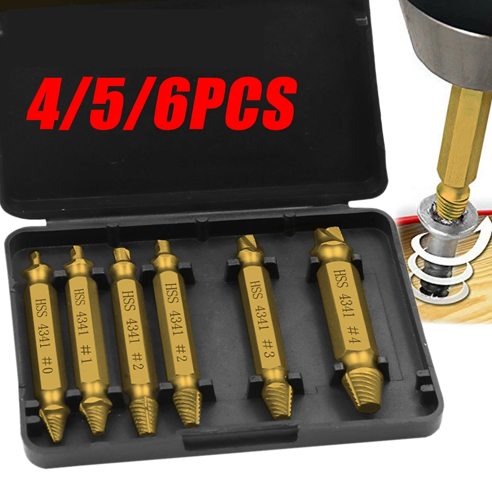 

4/5/6 PCS HSS Damaged Screw Extractor Drill Bit Set Stripped Remover Double Ended Broken Bolt Easily Take Out Demolition Tools