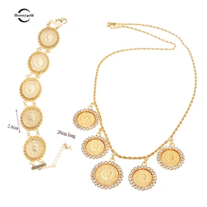 Kemal Figure Coin Necklace Set Gold Color Turkish Luxury Wedding Jewelry Sets Necklace/Bracelet Bijoux De Mariage Femmes