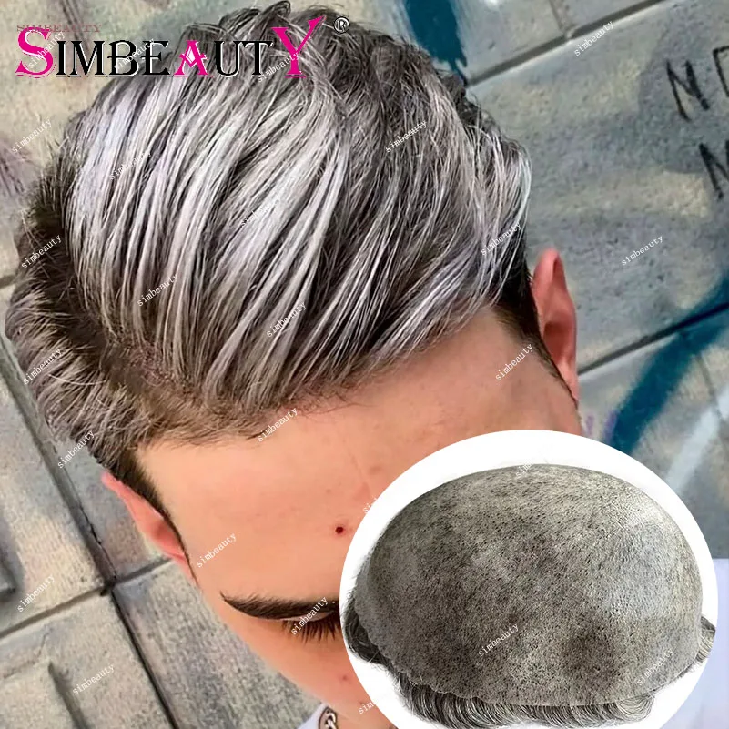 Натуральная линия волос 1B65 1B80 серый черный мужской парик 100% человеческие волосы